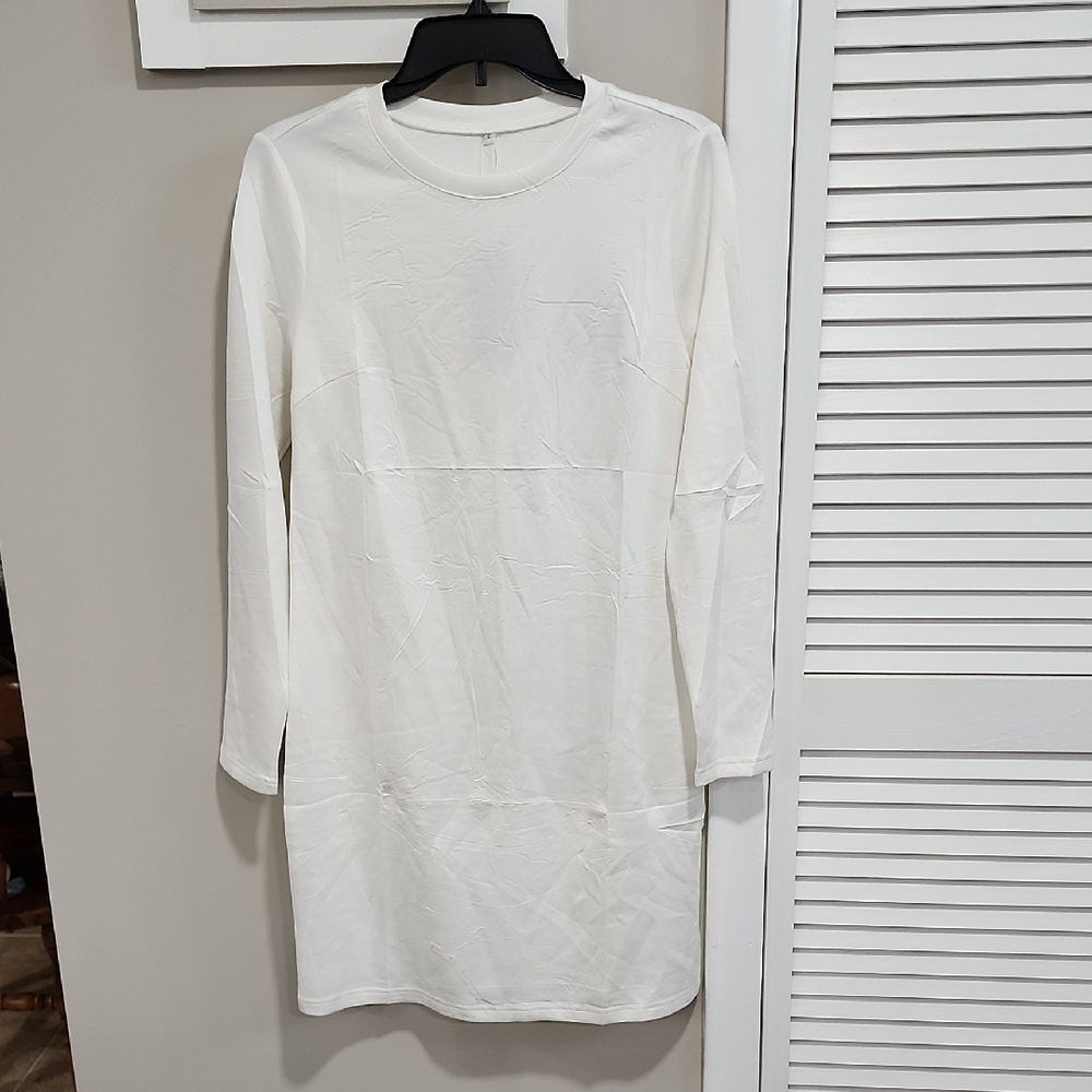 Sampeel Cream Color Crew Neck Long Sleeve Dress. Small. Very Soft - Picture 3 of 13
